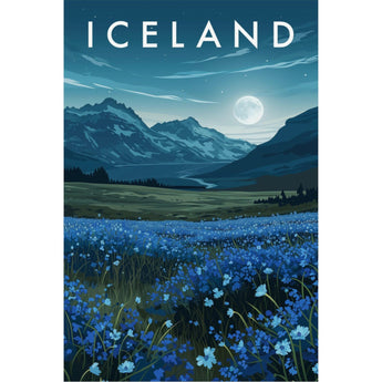 Icelandic Moonlight Landscape Travel Print - Vacation Art Boutique