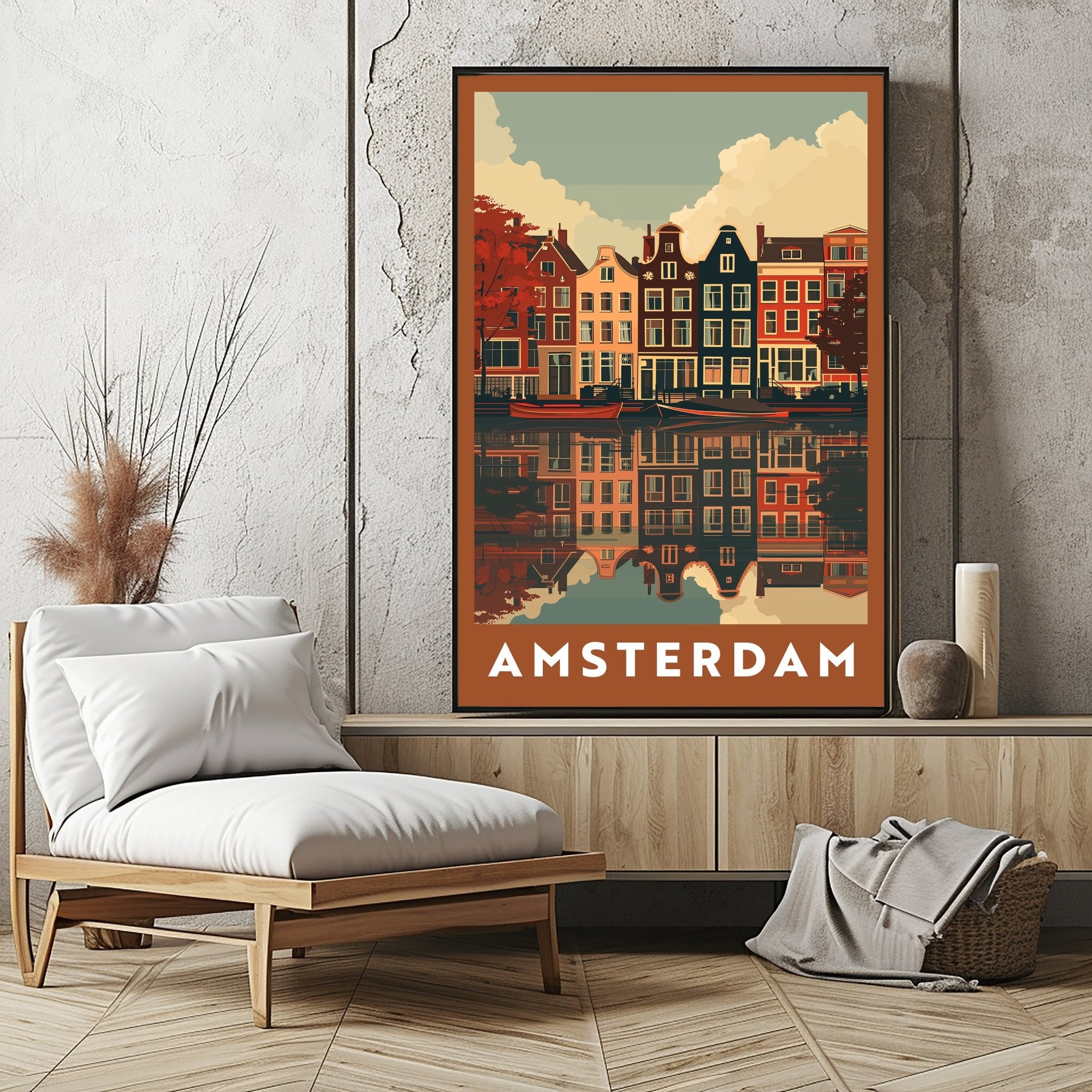 Amsterdam Canal Vintage Travel Print - Vacation Art Boutique