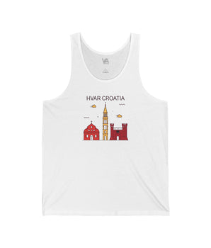 Hvar Croatia Graphic Unisex Jersey Tanks - Vacation Art Boutique