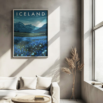 Icelandic Moonlight Landscape Travel Print - Vacation Art Boutique