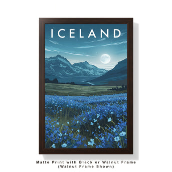 Icelandic Moonlight Landscape Travel Print - Vacation Art Boutique