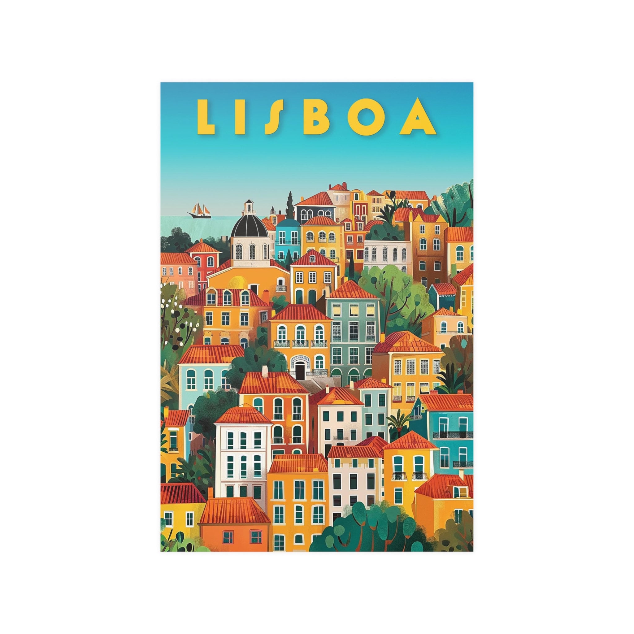 Lisbon Colorful Houses Travel Print - Vacation Art Boutique