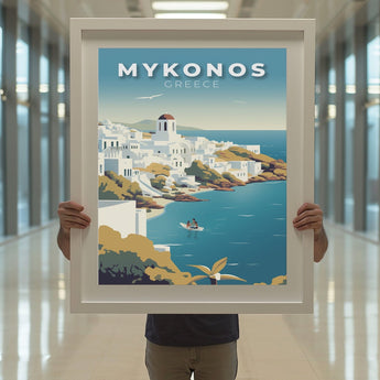 Mykonos White Washed Village Travel Print - Vacation Art Boutique