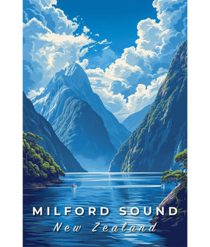 New Zealand Milford Sound Travel Print - Vacation Art Boutique