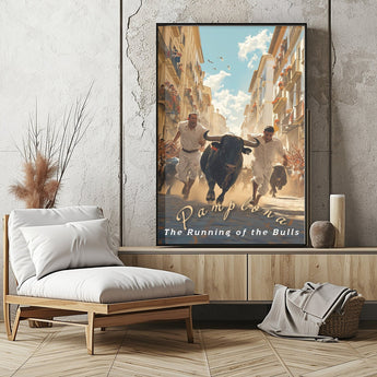 Pamplona Running of the Bulls Travel Print - Vacation Art Boutique