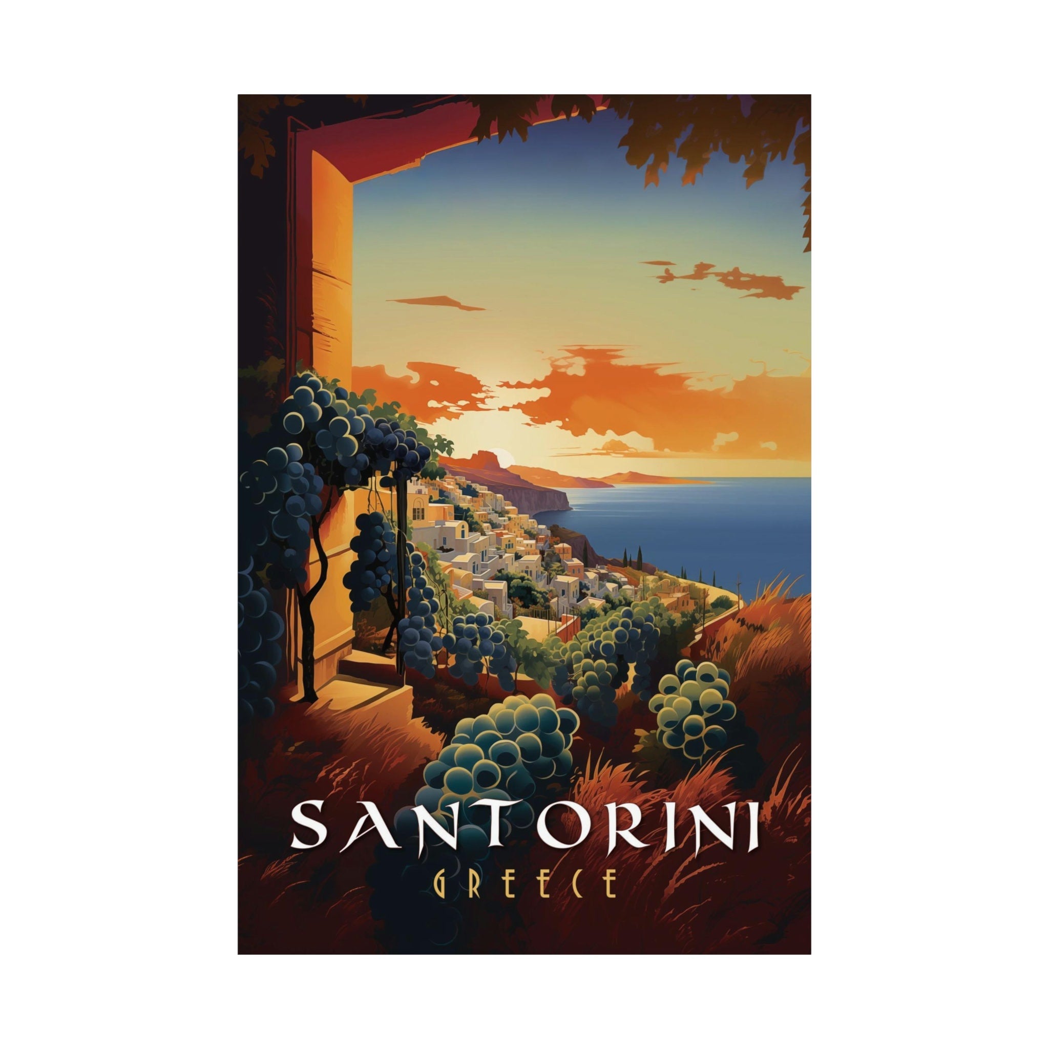 Santorini Vineyard Travel Print - Vacation Art Boutique